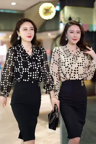 气质波点雪纺衬衫女2023春装新款设计感洋气减龄衬衣宽松显瘦上衣商品大图