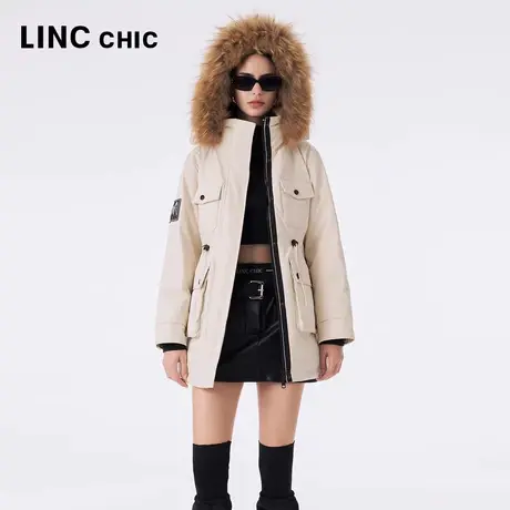 LINCCHIC金羽杰羽绒服女2023秋冬新品都市机能大毛领中长款派克服商品大图