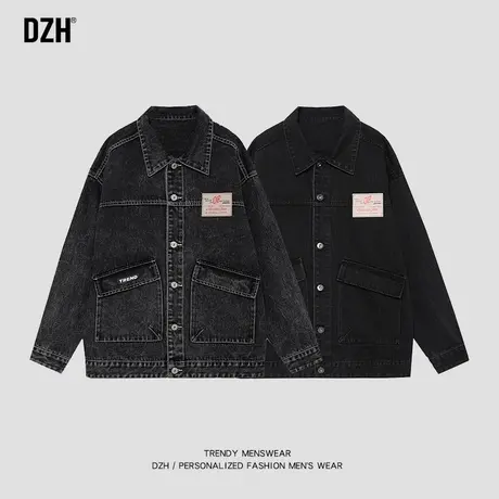 美式牛仔外套男春秋款痞帅高级感男装大码2023新款春男士工装夹克商品大图