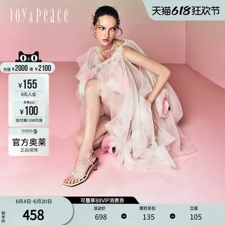 真美诗官方奥莱2024夏季气质烫钻点缀绳结细带罗马凉鞋YVI19BL4图片