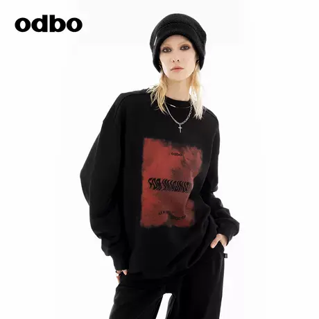 odbo/欧迪比欧纯棉大码卫衣2024年秋冬新款原创设计印花长袖上衣图片