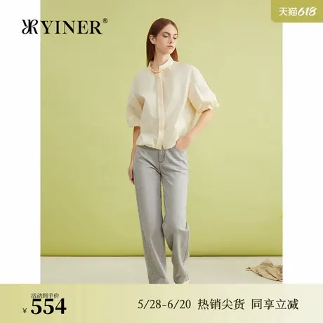 YINER音儿夏季法式优雅小立领亲肤棉透气衬衫优雅轻上衣图片