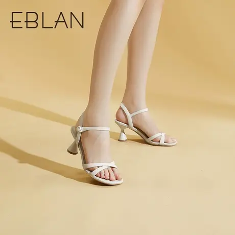 伊伴春夏女鞋新款一字带珍珠扣时装凉鞋通勤细跟舒适高跟鞋酒杯跟商品大图