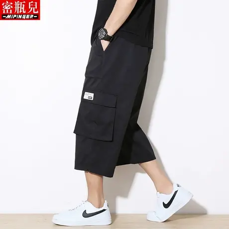 密瓶儿工装七分裤男宽松夏季男士青少年大码休闲运动裤中裤短裤男图片