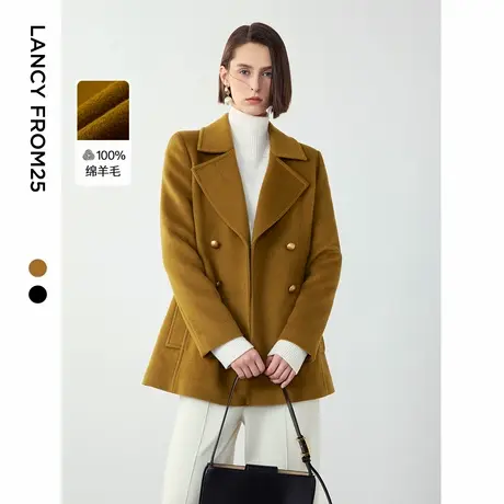 朗姿复古纯羊毛高级感通勤大衣2024年冬季新款气质时尚毛呢外套女商品大图