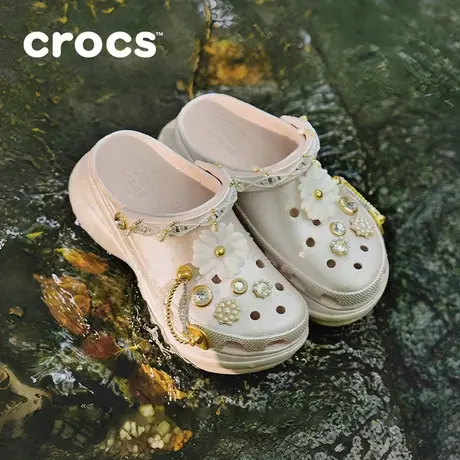 Crocs卡骆驰复古小鲸鱼璀璨珠花洞洞鞋厚底女鞋花园鞋|211519图片