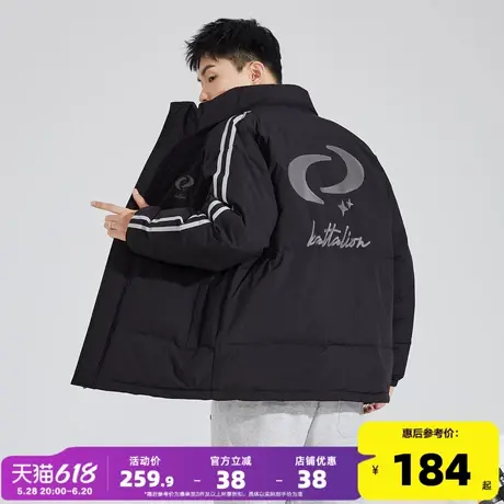 唐狮2024冬季新款男士棉衣立领撞色短款宽松美式潮流黑色棉服外套图片