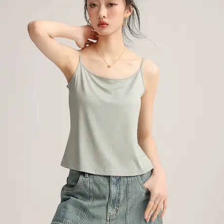 一字领冰丝吊带小背心女内搭薄款夏季白色莫代尔宽松打底无袖上衣商品大图