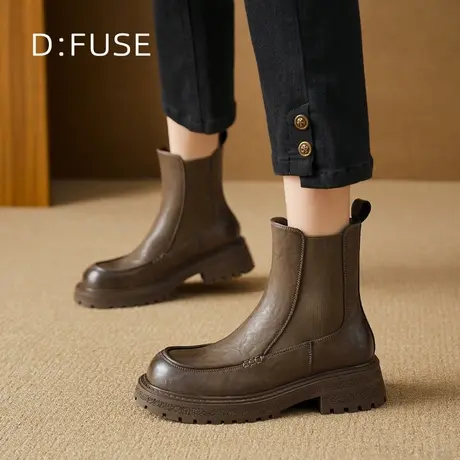 D：Fuse/迪芙斯粗跟切尔西短靴女2024秋冬季新款时尚加绒复古靴子图片