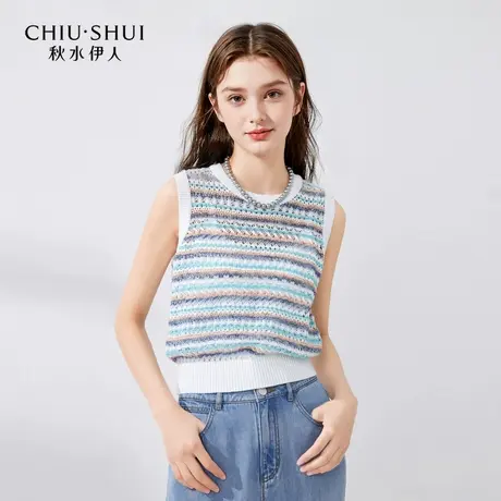 【雪欧尼专享】秋水伊人渐变花式纱线针织背心夏季女休闲纯棉马甲图片