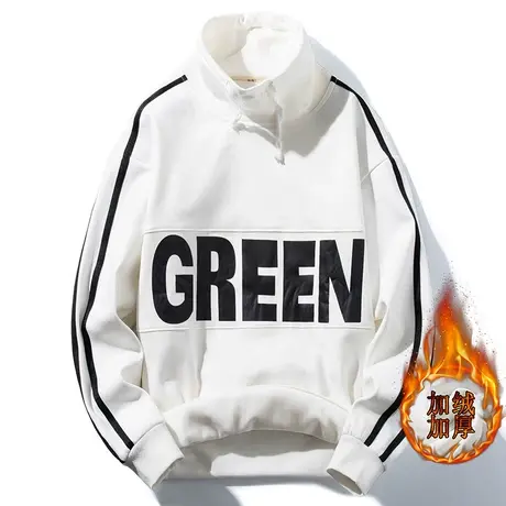 男士半高领学生卫衣保暖潮流上衣服冬季新款加绒加厚字母打底长袖商品大图