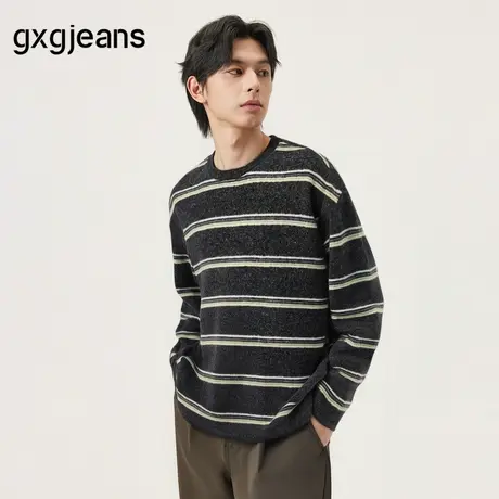 gxg.jeans男装  条纹设计休闲时尚宽松圆领卫衣男上衣 25年秋新品图片