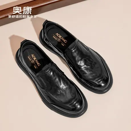 奥康男鞋2025春秋新款男士商务休闲皮鞋一脚蹬真皮中老年爸爸鞋商品大图