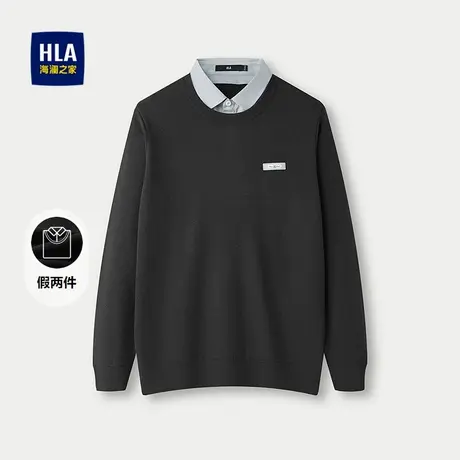 HLA/海澜之家艺术家联名针织衫25秋新双领设计撞色小标保暖毛衣男图片