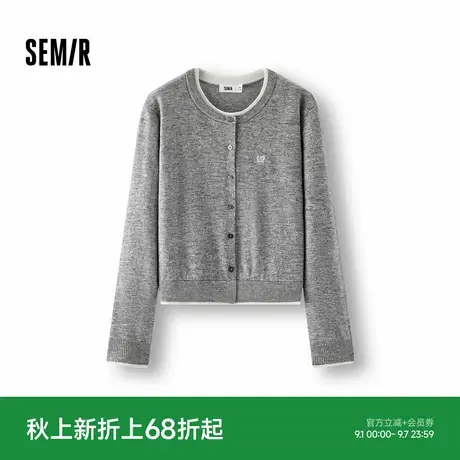 森马针织开衫女短款假两件圆领显瘦2025冬新款毛衣刺绣含羊毛毛衫商品大图