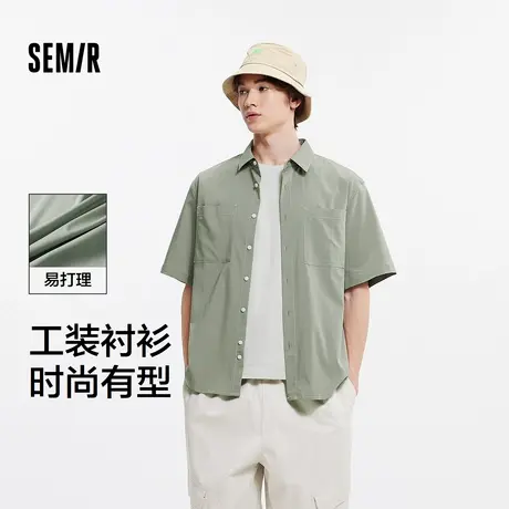 森马短袖T恤男户外简工装衬衣外套夏季时尚百搭易打理上衣撞色XY商品大图