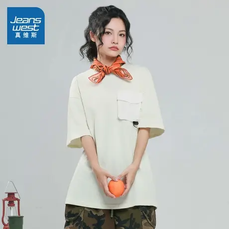 LY真维斯女装潮流胸袋宽松短袖T恤 2025秋季新品 简约通勤上衣女商品大图