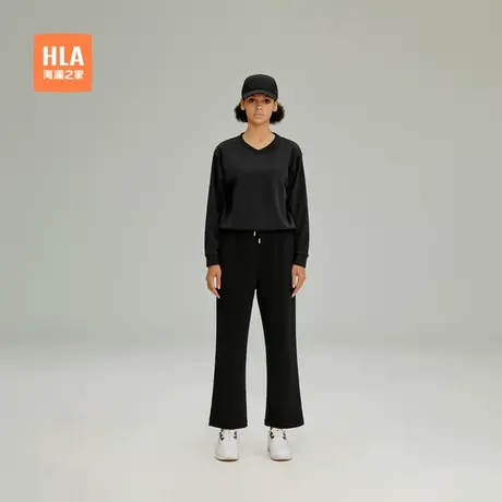 HLA/海澜之家运动sportsday宽松跑步卫衣秋新款黑色V领套头衫女装商品大图