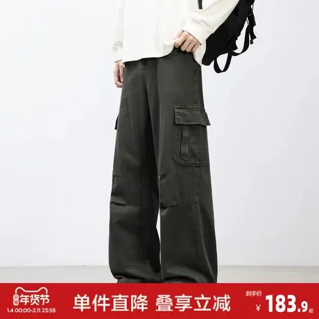 唐狮2026春季新款休闲长裤男直筒工装阔腿长裤显瘦显高深灰色商品大图