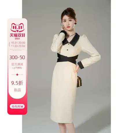 韩语琳法式长袖连衣裙2023新款女秋冬季高级感气质显瘦小香风裙子图片