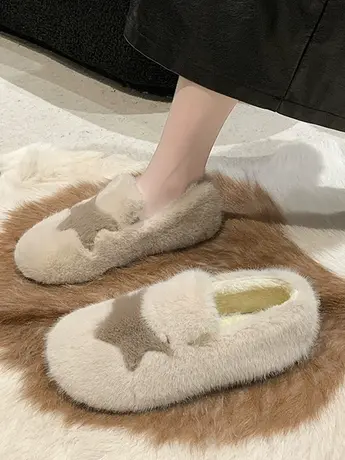 网红毛毛鞋女冬外穿2023新款韩版兔毛加绒保暖棉鞋平底豆豆单鞋潮商品大图