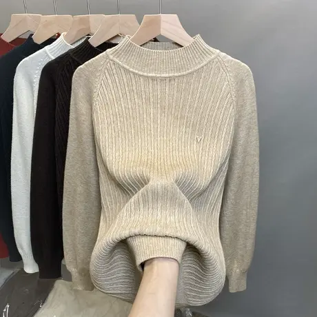 半高领麻花毛衣女套头2023秋冬新款外穿针织衫内搭上衣洋气打底衫商品大图