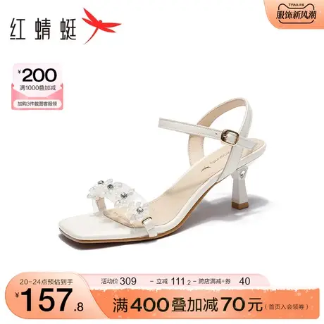 红蜻蜓仙女风一字带凉鞋夏季新款女鞋细高跟凉鞋休闲低跟百搭通勤商品大图