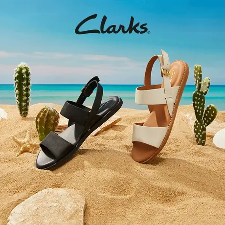 Clarks其乐女士卡希系列优雅一字带平底罗马凉鞋交叉带舒适凉鞋女图片