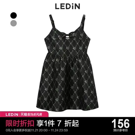 乐町蝴蝶结吊带连衣裙秋季新款女小黑裙C2FAC4101图片