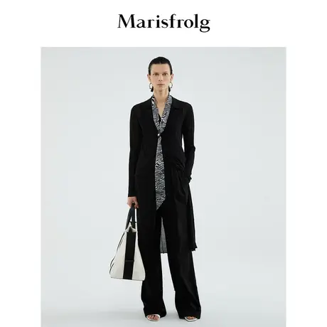 【商场同款】玛丝菲尔春毛针织衫女棉质开衫黑色长袖长款商品大图