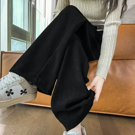 黑色灯芯绒阔腿裤女秋冬新款高腰宽松显瘦垂感雪尼尔直筒休闲裤子图片