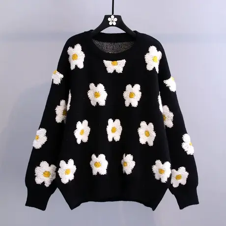 慵懒风小雏菊提花套头毛衣女秋冬新款韩版宽松加厚长袖针织衫上衣商品大图