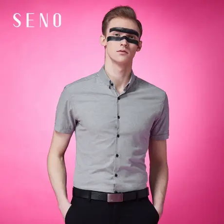 【断码清仓】灰色衬衫男短袖修身夏商务正装职业服弹力牛津纺衬衣商品大图