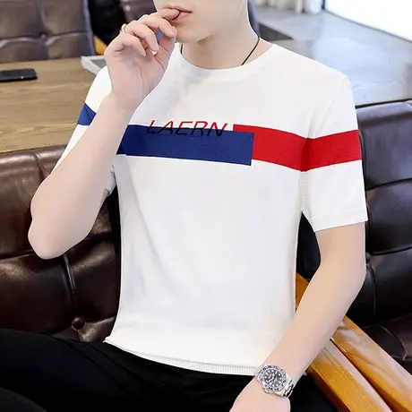 短袖夏季t恤男2022新款冰丝潮牌打底衫薄款百搭夏装修身半袖体恤商品大图