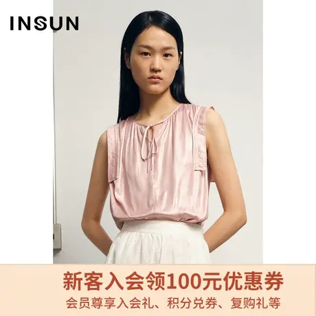 恩裳夏季时尚简约纯色小飘带领别致高端垂感雪纺衫女薄款商品大图