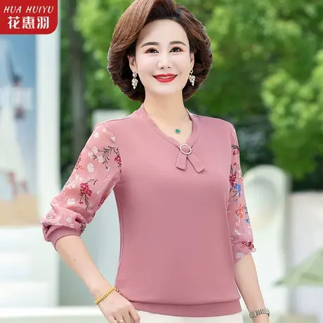 中老年妈妈秋装洋气小衫七分袖针织打底衫中年女春秋T恤薄款上衣商品大图