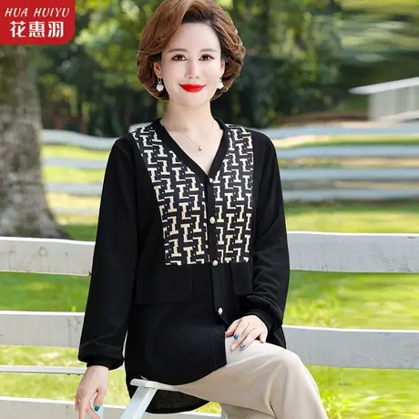 中年女秋装t恤上衣V领衬衫2023新款中老年妈妈宽松雪纺衫春秋小衫商品大图