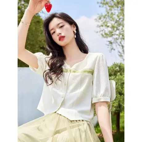 时尚气质温柔风短袖衬衫女士2023年夏季新款设计感小众减龄上衣商品大图