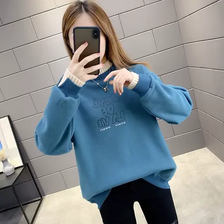 拼接半高领假两件卫衣加绒女加厚冬2022新款爆款宽松秋冬时尚洋气商品大图