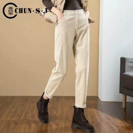 灯芯绒女裤哈伦裤女秋冬2023新款萝卜裤九分高腰休闲烟管加绒裤子商品大图