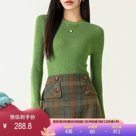 无缝一体打底衫纱线羊毛针织内搭圆领半高领堆堆领打底衫羊毛衫女商品大图