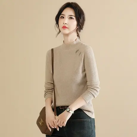 韩潮袭人半高领纯色套头毛衣女2023冬季新款修身显瘦打底衫女图片