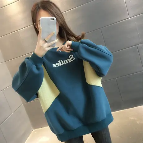 2023新款韩版套头chic慵懒风卫衣女秋冬加绒加厚宽松百搭洋气上衣图片