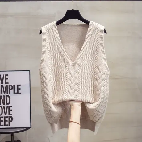 v领麻花针织马甲背心女2023秋装新款宽松外穿马夹开叉毛衣坎肩潮商品大图