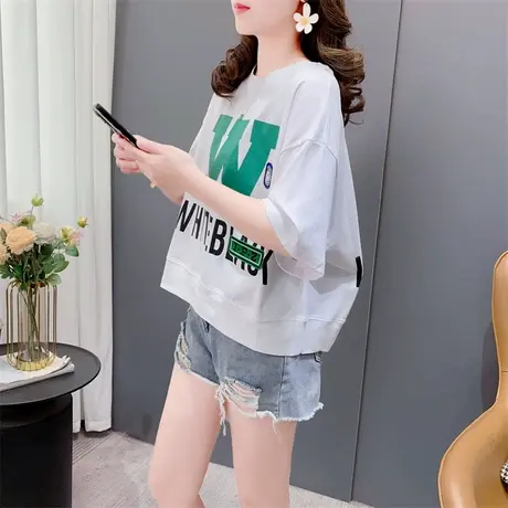 小个子短袖t恤女夏季2023年新款宽松洋气减龄设计感短款圆领上衣图片