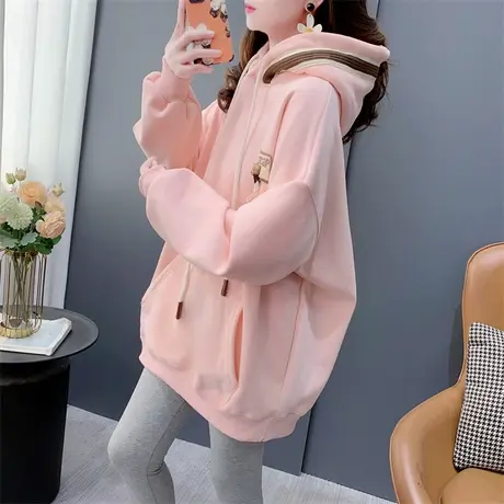 中长款加绒加厚连帽卫衣外套女2023年新款秋冬宽松百搭高级感上衣商品大图