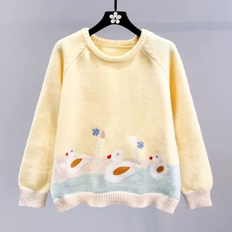 日系甜美趣味卡通毛衣女冬季2023新款宽松慵懒风减龄软糯针织上衣图片