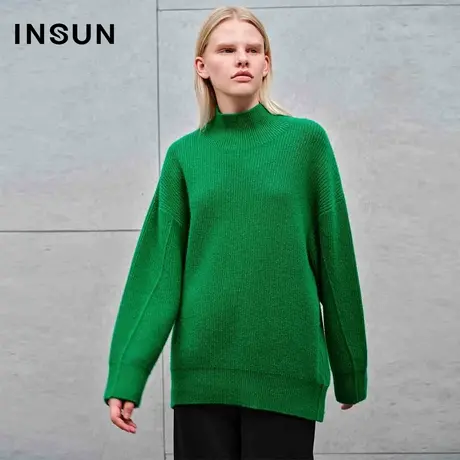INSUN恩裳专选冬季半高领羊绒羊毛宽松慵懒针织衫商品大图