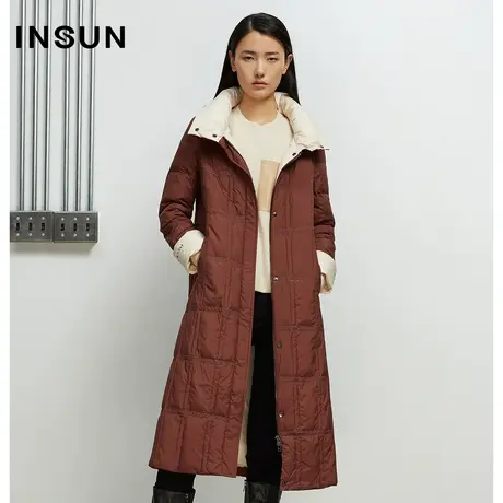 INSUN恩裳奥莱冬季收腰修身过膝长款白鹅绒羽绒服图片