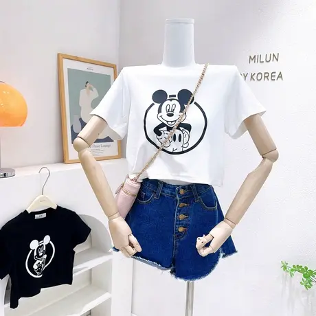 韩国东大门高腰上衣2023夏季新款甜酷辣妹港味原宿风小众短袖T恤图片